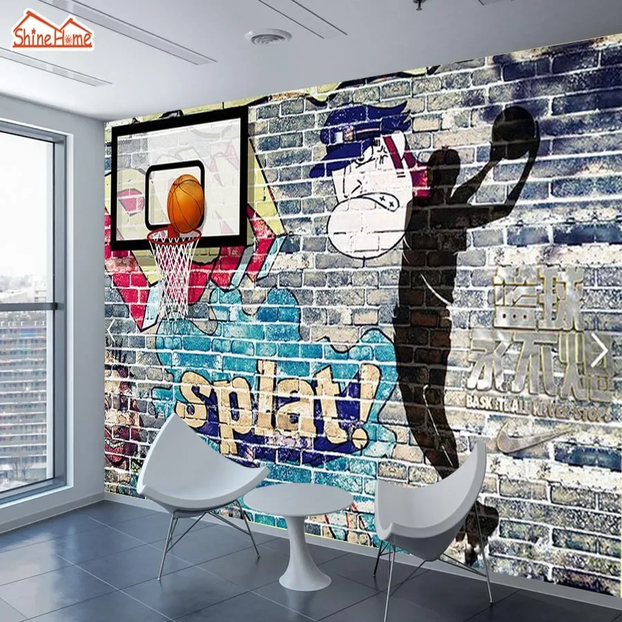 Custom Vinyl Peel and Stick Accept Wallpapers for Living Room Wall Papers Home Decor Basketball Drawing Kids Bedroom TV Murals