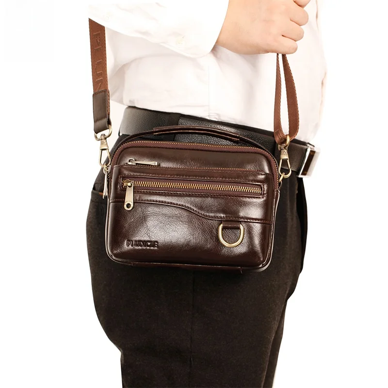 

New Men's Genuine Leather Single Shoulder Crossbody Bag Mobile Phone Waist Bag Multifunctional Horizontal Square Bag