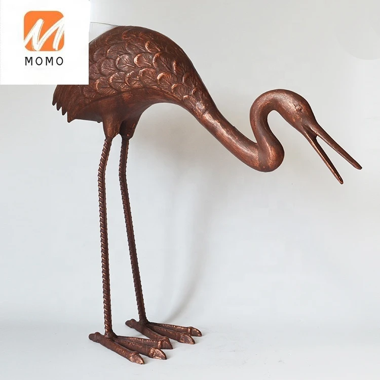 Cast iron antique brown garden metal crane decoration bird for home and garden