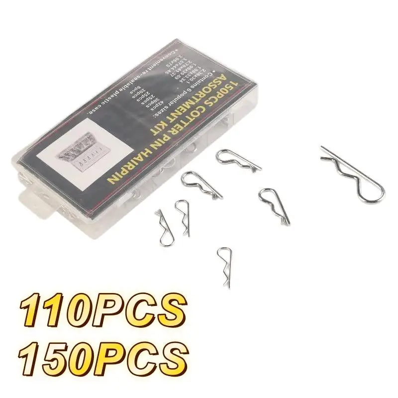 【S】110/150Pcs R-Clips Splint Assortment Galvanised Spring Pins Safety Pins Set Cotter Pins Spring Connectors 2mm