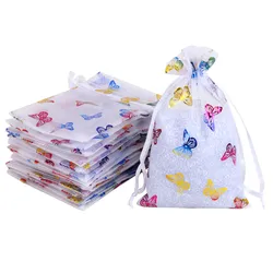 Bolsa de Organza de malla con patrón de mariposa de colores para almacenamiento, lote de 20 unidades, 3 tamaños