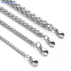 SUNSLL Stainless Steel 3/4/6MM Flower Basket Chain Necklaces Silver Color Braided Wheat Chain For Women Men Minimalist Jewelry