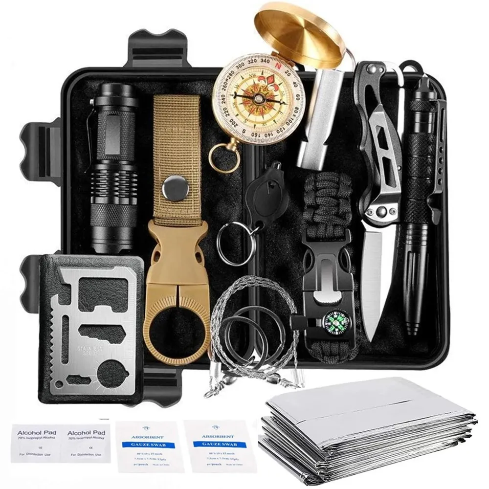 

Survival Kit 16 in 1 Survival Gear for Outdoor Hiking Hunting Multifunction First Aid SOS EDC Emergency Tactical Gadget Supplier