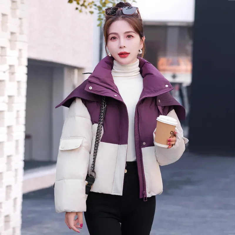 Destacável de malha xale para baixo algodão-acolchoado casaco curto feminino inverno novo grosso quente parka solto all-match pão casaco