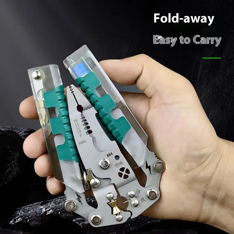 Multifunctional Wire Stripper With Electrical Test Pen Foldable Cable Cutter Crimper Tool, Electrical Folding Pliers For Cutting