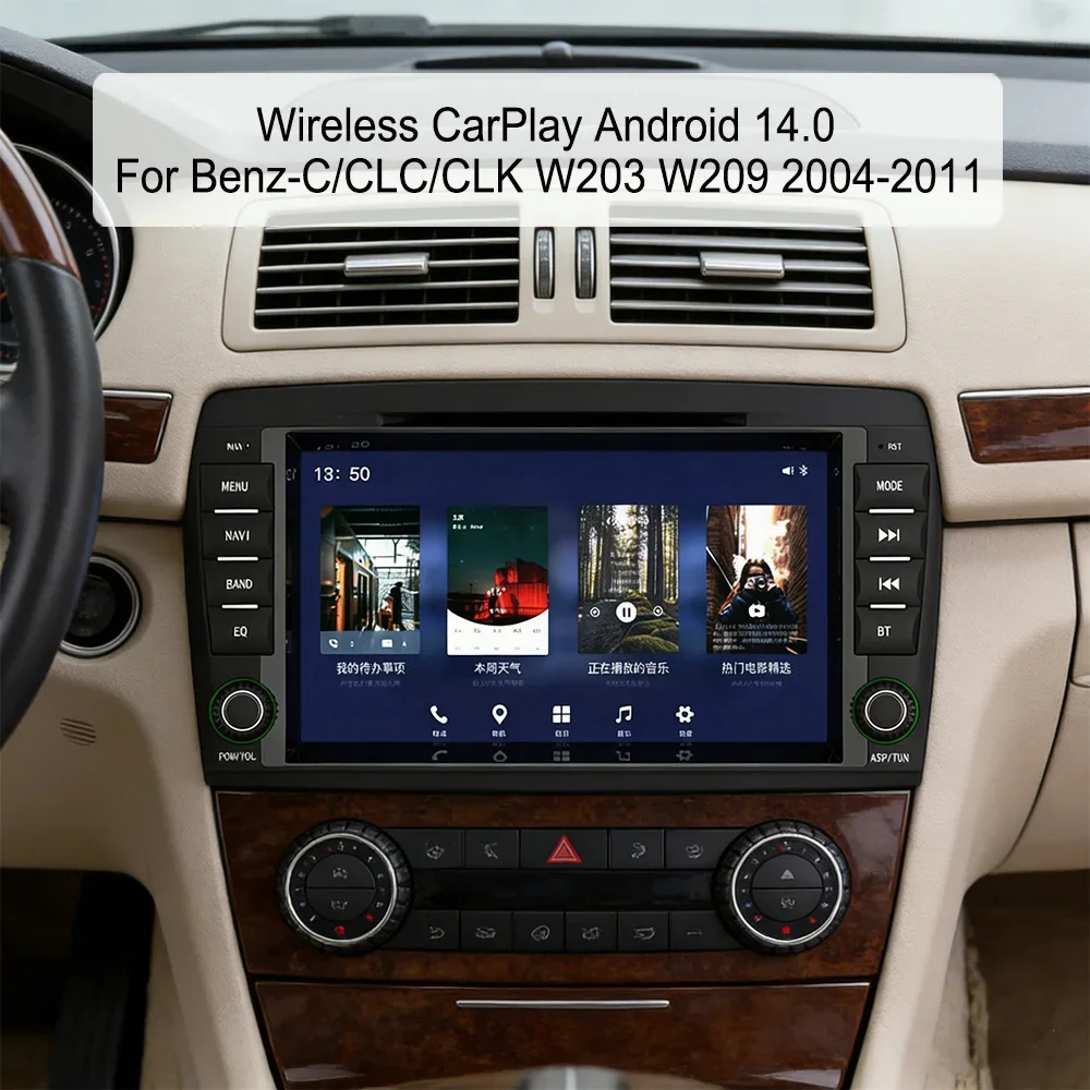 Wegonow IPS Car Radio for Benz-C CLC CLK W203 W209 2004-2011 with Wireless CarPlay Android Auto WiFi Bluetooth Multimedia Player