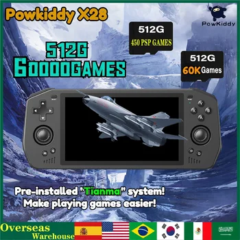 Powkiddy X28 Powkiddy X55 Handheld Game Console 5.5 inch IPS Screen 512G 60000 Games PSP Game PS2 Game OpenSource Retro Console