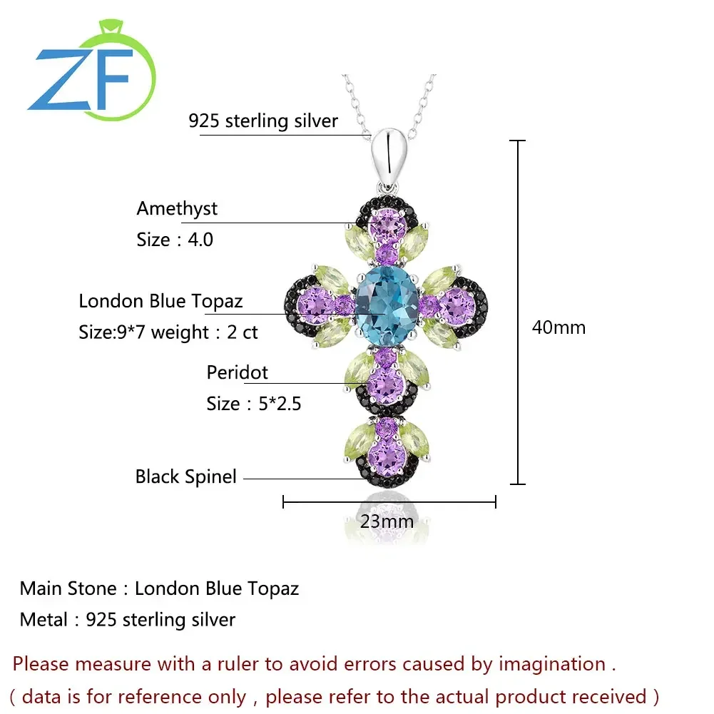 GZ ZONGFA Shiny Natural Women Topaz Amethyst Cross Pendant Necklaces Fashion Jewelry Gifts 925 Sterling Silver Jewelry