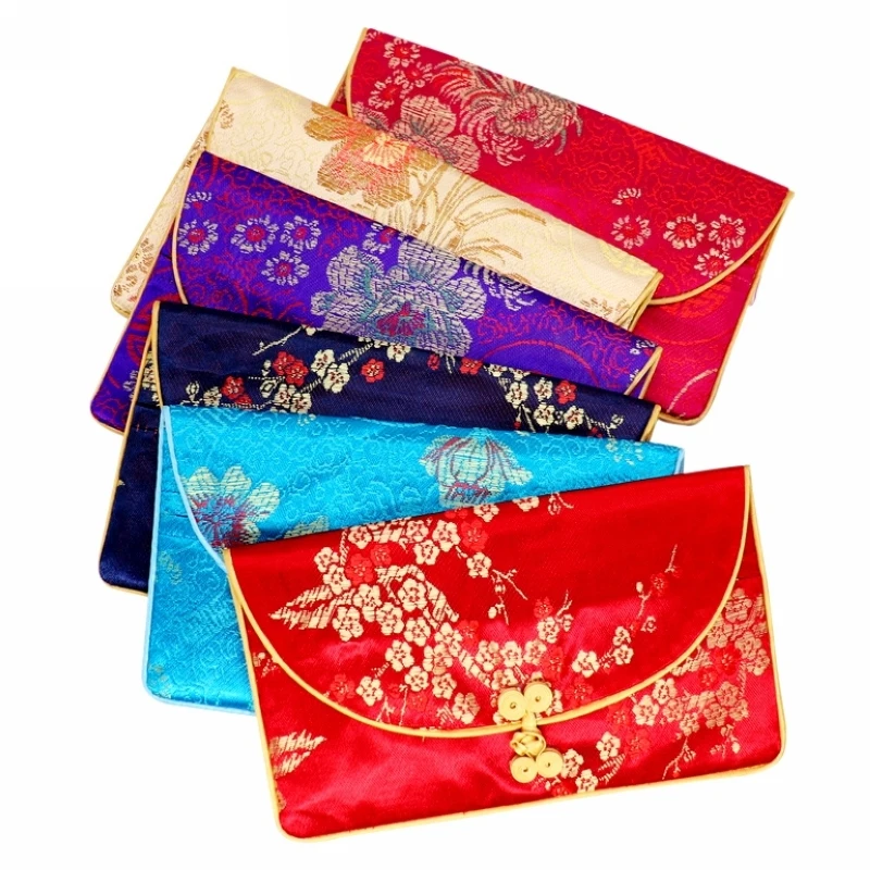 

3 Set Chinese Knot Silk Brocade Bags for Women, Zipper Coin Purses, Credit Card Holders, Paper Handkerchief Pouches