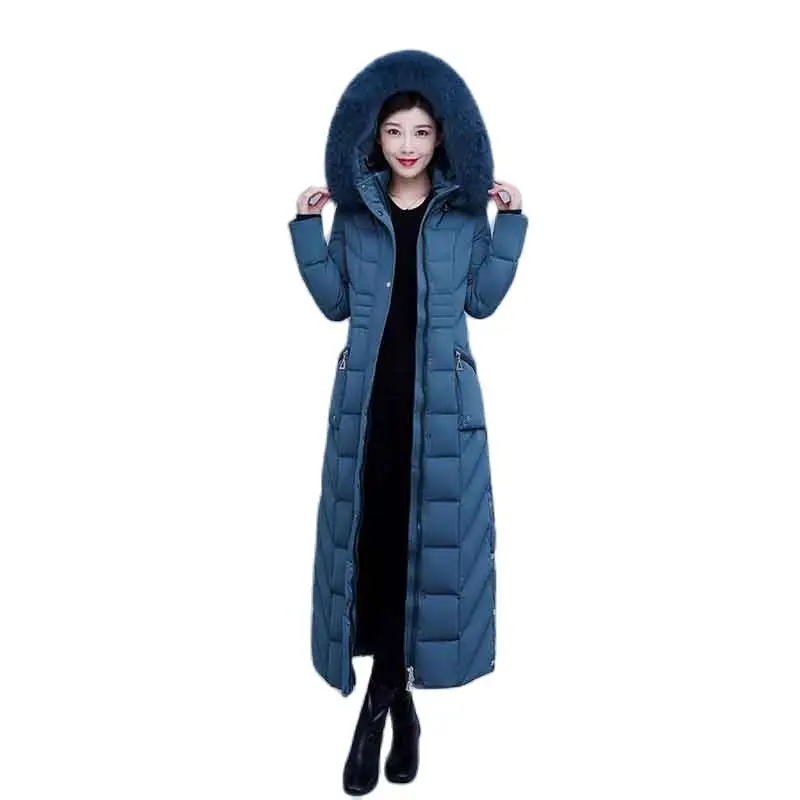 True Fox Fur Collar Fashion Down  Female  Winter New Temperament Super-long Knee-to-ankle Warm White Duck Down Winter Coat