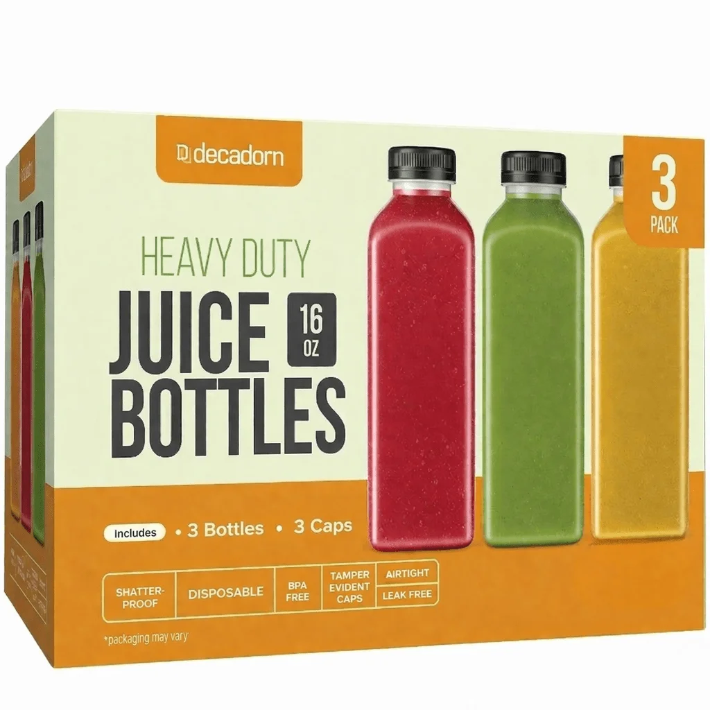

us16oz 3/20/40pcs Juice Bottles With Caps - Juice Containers With Lids For Fridge - Juicer Bottles With Tamper Evident Caps, Shatterproof, BPA-Free, Leak proof, Disposabled