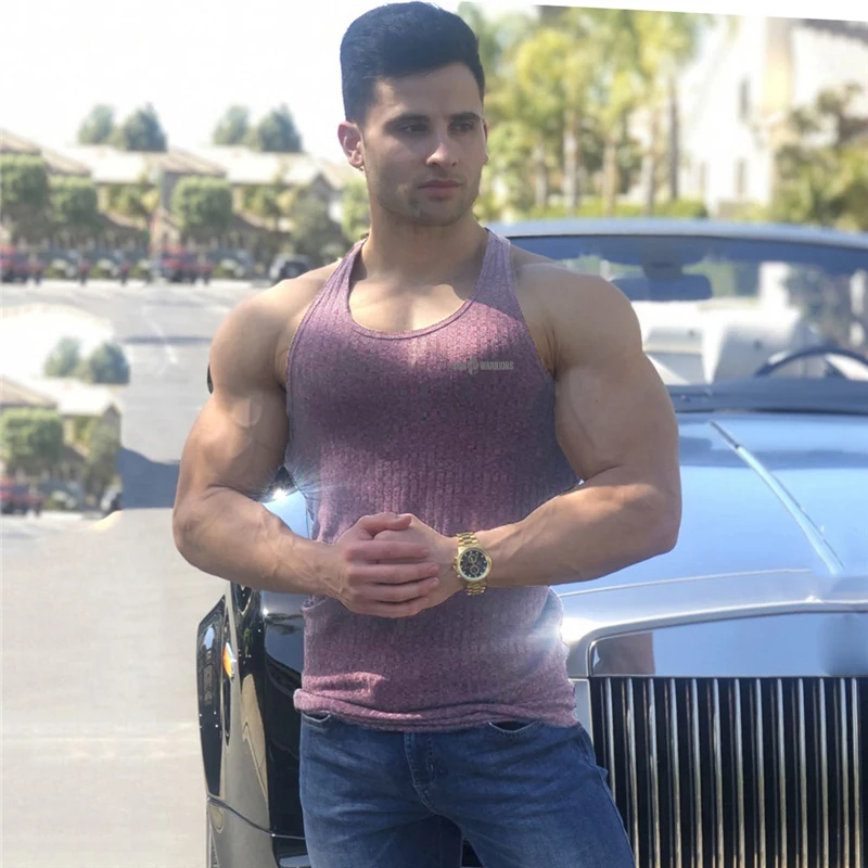 Men Fashion Knitted Stripe Sport Vest Summer Quick Drying Moisture Wicking Shirt Gym Training Slim Sleeveless Fitness Tank Tops