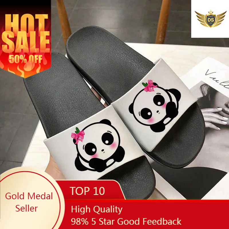 

Kawaii Panda Cartoon Printing Couple Shoes Indoor And Outdoor Women Slippers Feminine Flat Beach Flip-Flops Shoes For Women