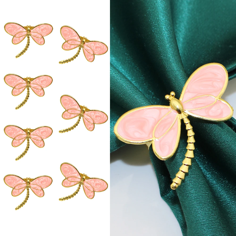 6Pcs Pink Dragonfly Napkin Rings Spring Dragonfly Napkin Holder Party Supplies for Birthday Wedding Banquet Home Table Decor