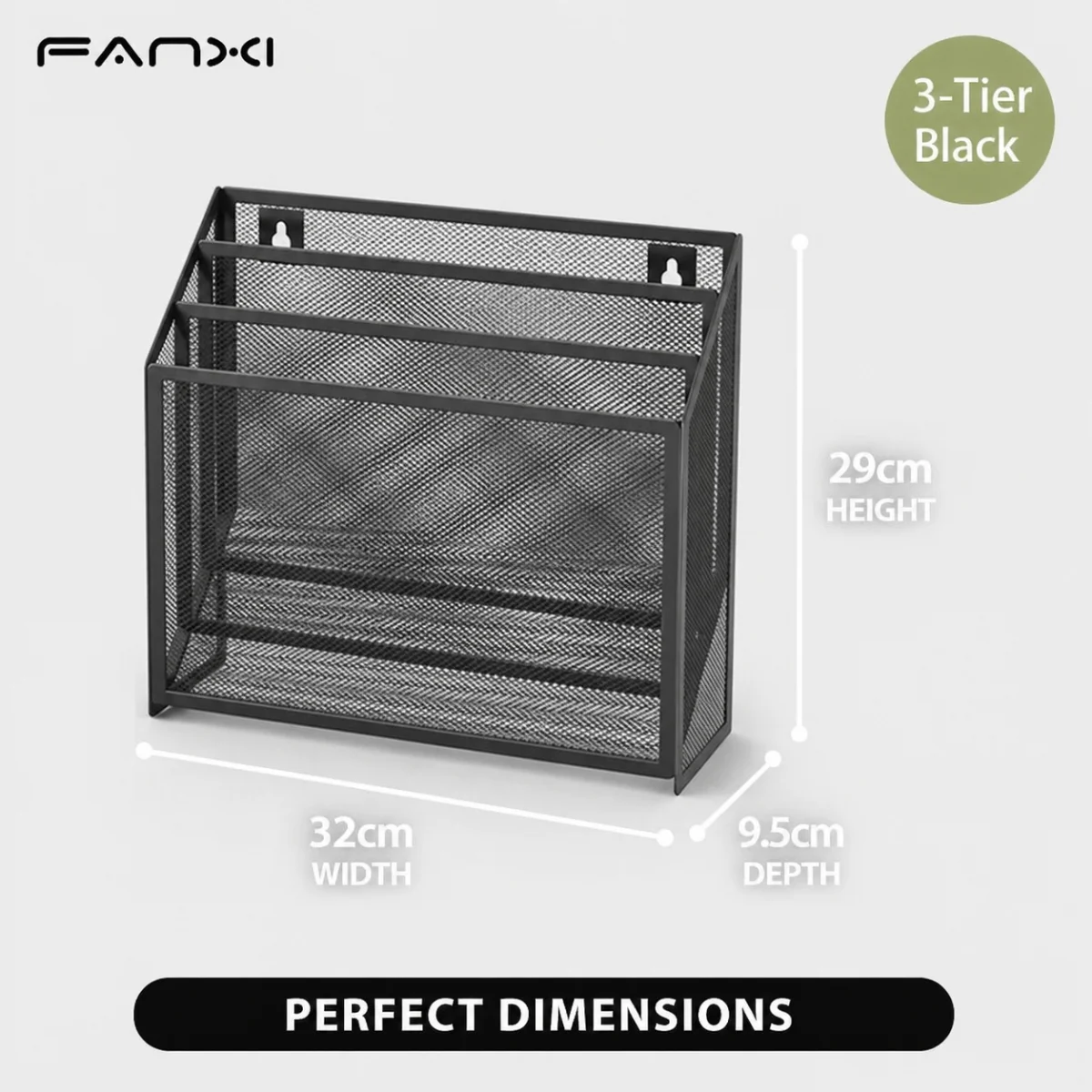 Vertical Storage!3 Layers File Holder,Adjustable Hooks Fit Various Widths,Wall-Friendly Adhesive,Metal Mesh,Anti-Rust Coating