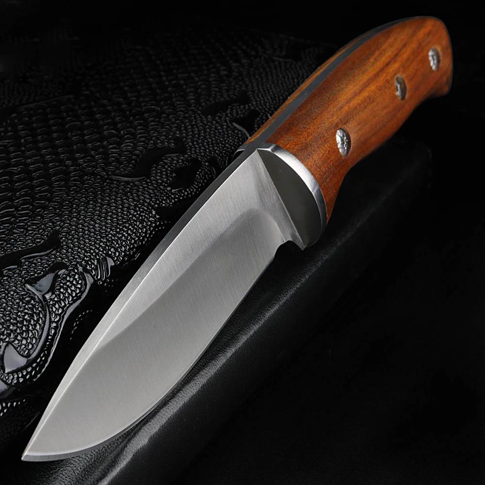 Outdoor fixed blade knife High hardness camping hunting knife Self defense knife with wooden handle