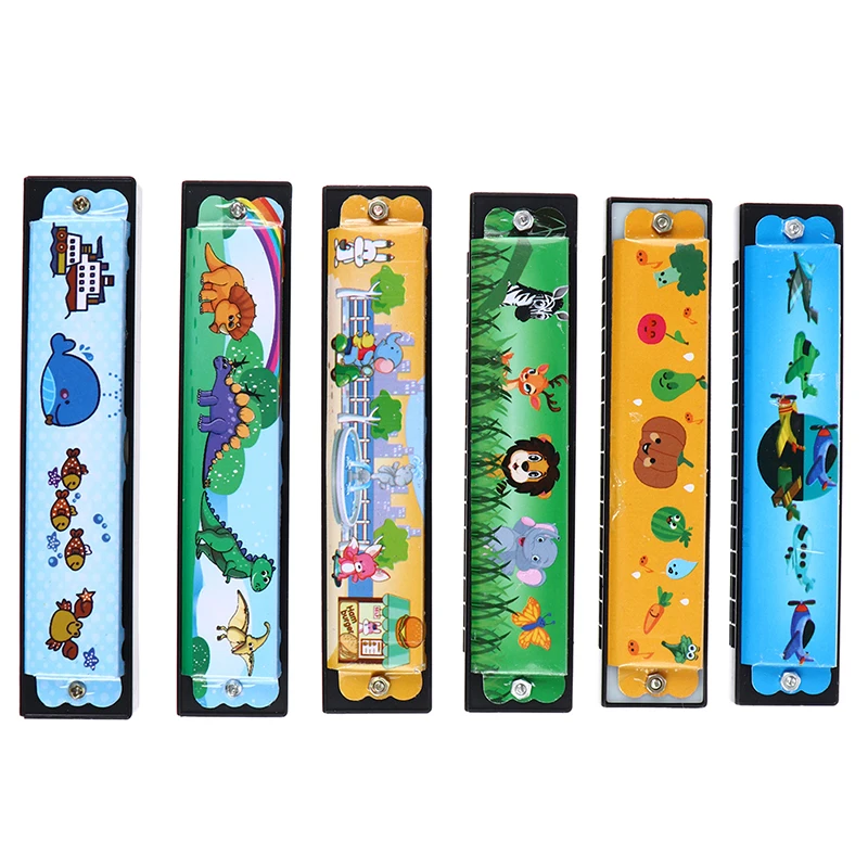 1pcs Wooden Children's Harmonica Cartoon Iron Painted Mouth Organ 16 Holes Early Education Musical Instrument Gift Creative Toys