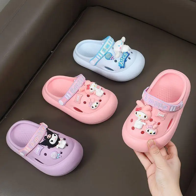 

Summer New Style Sanrio Kuromi Slippers Kawaii Girl Cartoon Children Anti Slip Bath Home Beach Shoes Breathable Garden Shoes HOT