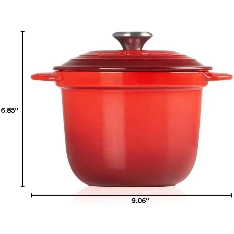 Enameled Cast Iron Rice Pot with Lid & Stoneware Insert, 2.25 qt., Cerise