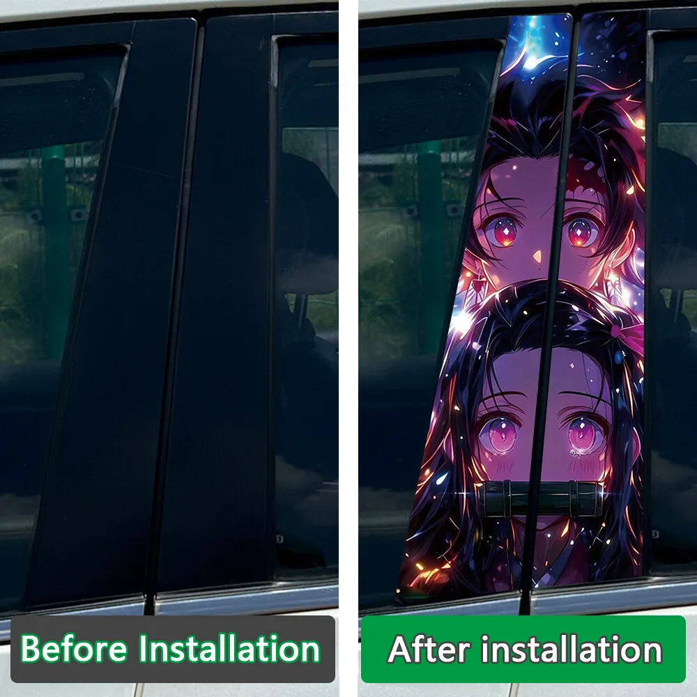 2x Anime Couple CP Girl Car Center Pillar Sticker B Pillar Protective Film Decoration