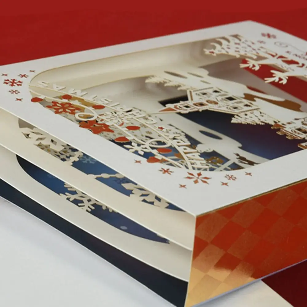 

Paper Christmas Layered Greeting Card Laser Engraving Three-dimensional Party Invitation Hot Stamping Process with Letter Paper