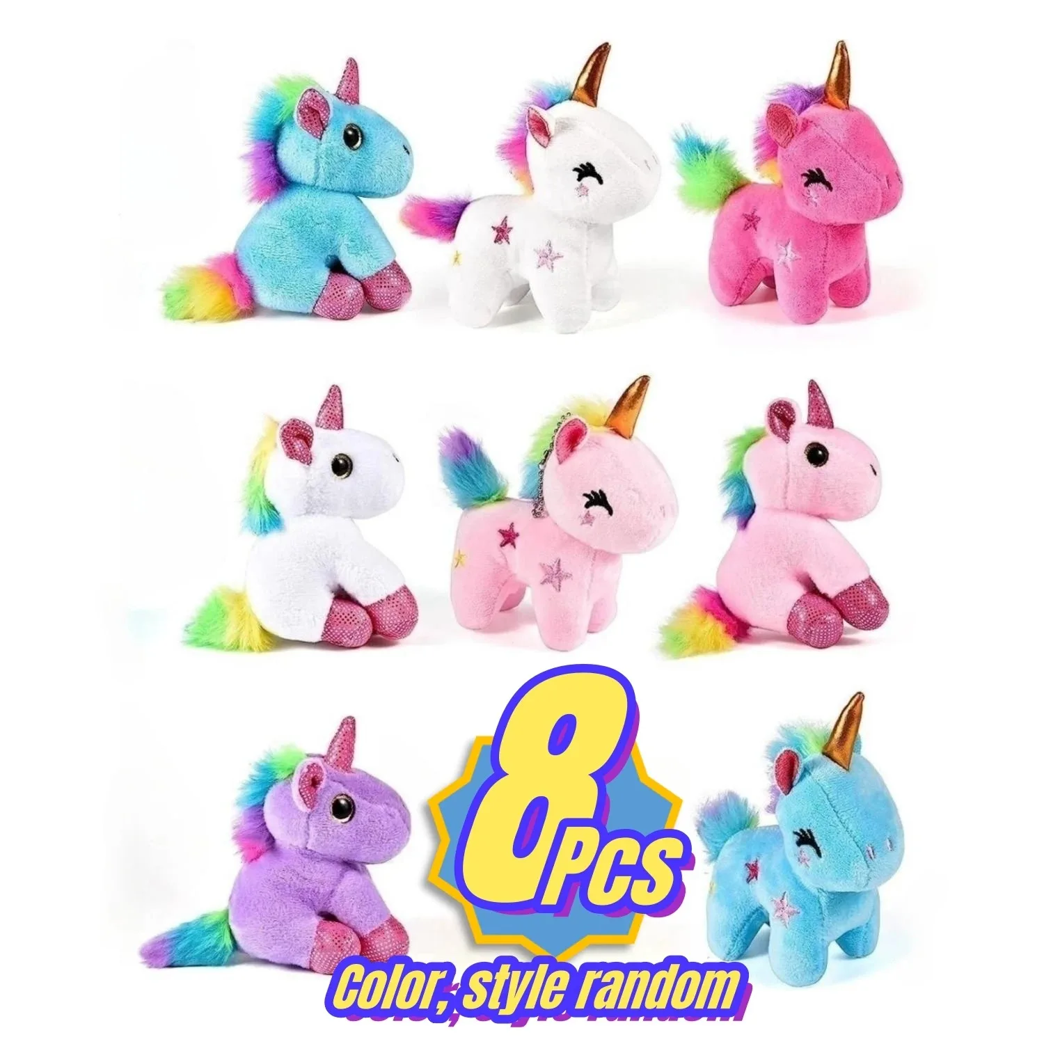 

8 Pcs Mini Plush Unicorn Stuffed Animals Unicorn Party Favor Bulk Toys Assortment 4.1 Inch Keychain for Goodie Bag Stocking Stuf