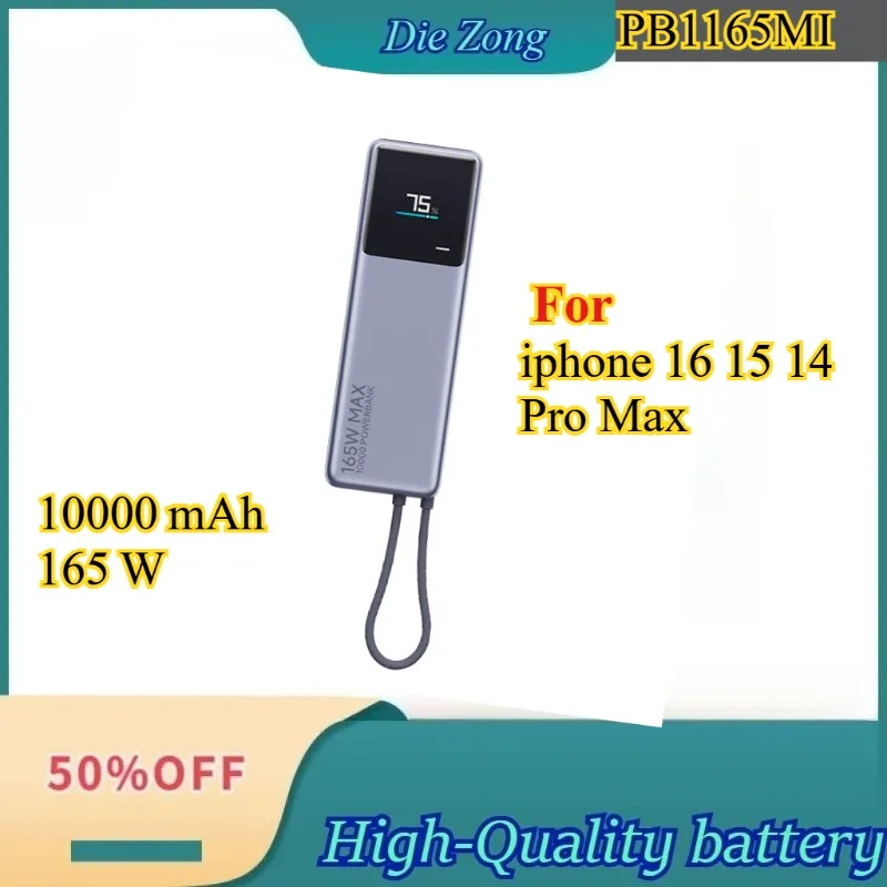 

For XIAOMI 165 W Power Bank 10000 mAh, Color Smart Display, Dual‑Port Fast Charge For iphone 16 15 14 Pro Max