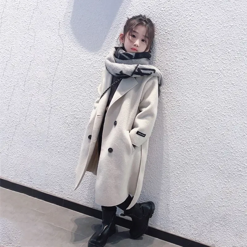 

2024 Korean 4-12 Year Winter and Autumn New Fashion Children's Coat, Medium Length Woolen Coat, Fashionable Clothing and Girls