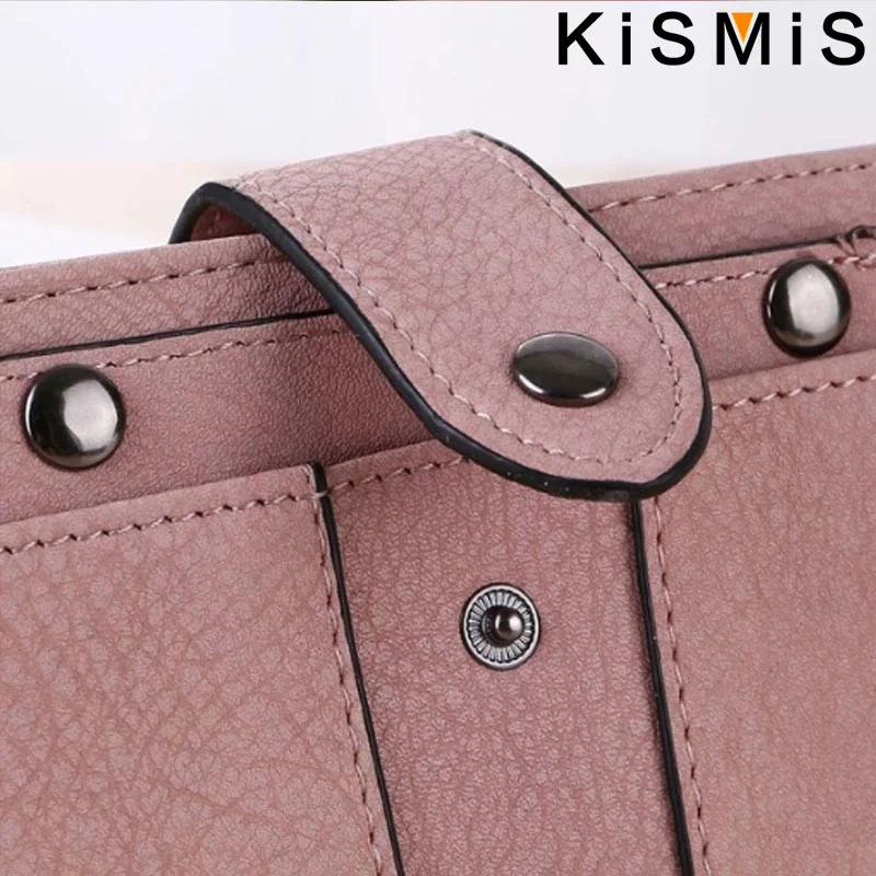 KISMIS New Style PU Leather Rivet Short Wallet - Zipper Change Card Holder, Women\'s Coin Purse Wallet, Stonego Money Bag