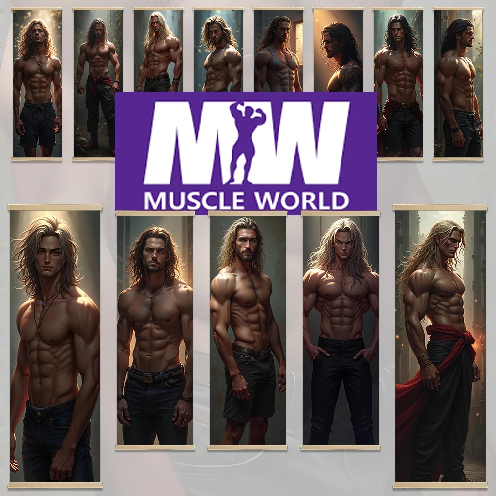 Longhaired muscular handsome Bedroom Poster Scroll Canvas Wall Hanging Painting Home Decor Anime Poster Wall Art Room Decoration