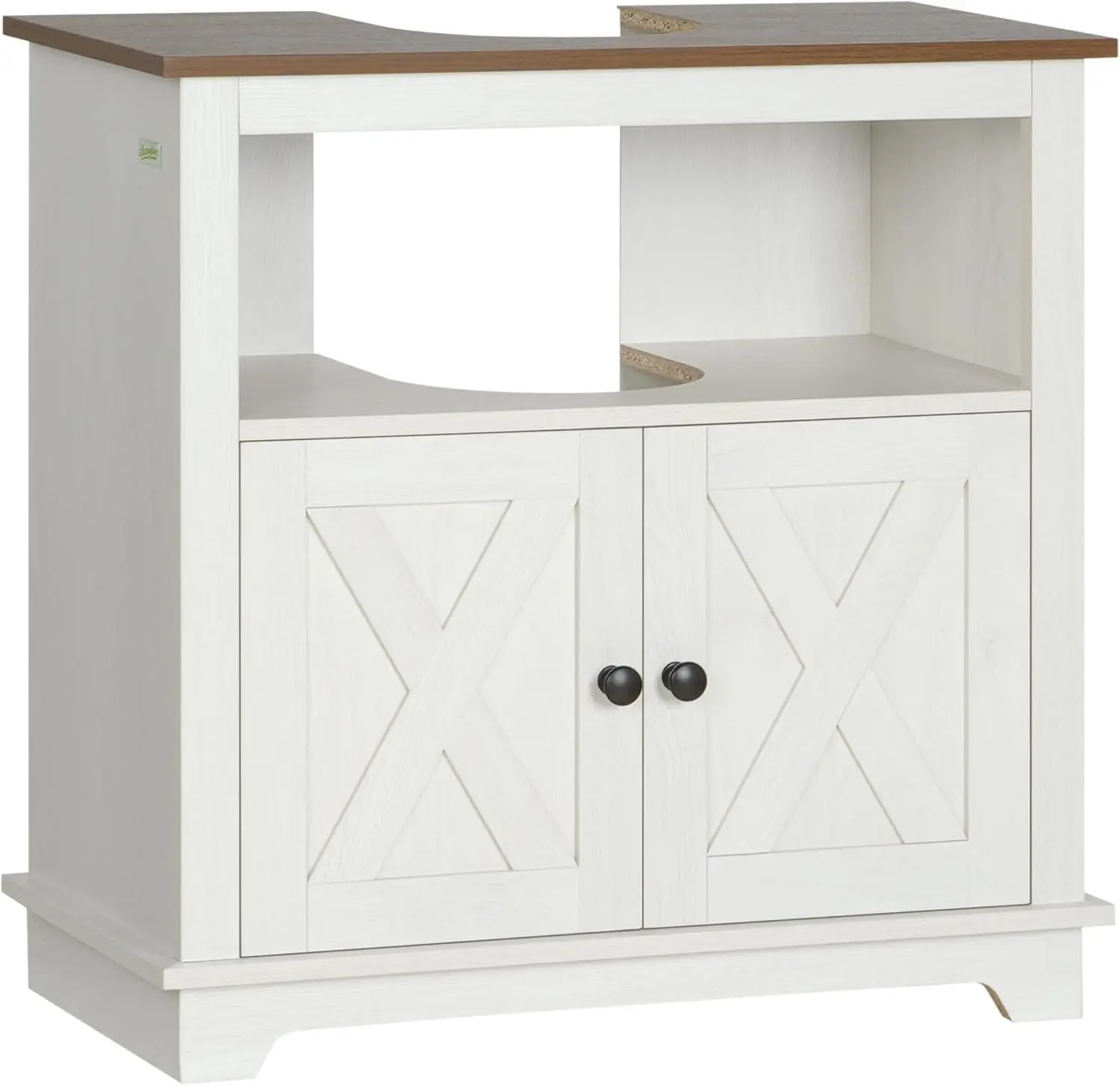 Farmhouse Under Sink Bathroom Cabinet, Pedestal Vanity Storage Cabinet with Double Doors and Storage Shelves, Bathroom Organizer