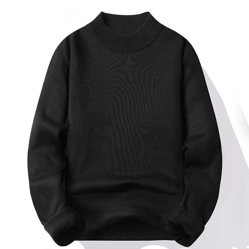 Men\'s Pullover Soft Sweater Winter Velvet Shirts Brand Clothing Knitted Fleece Warm Cold Blouse Slim Fit Bottom Shirts