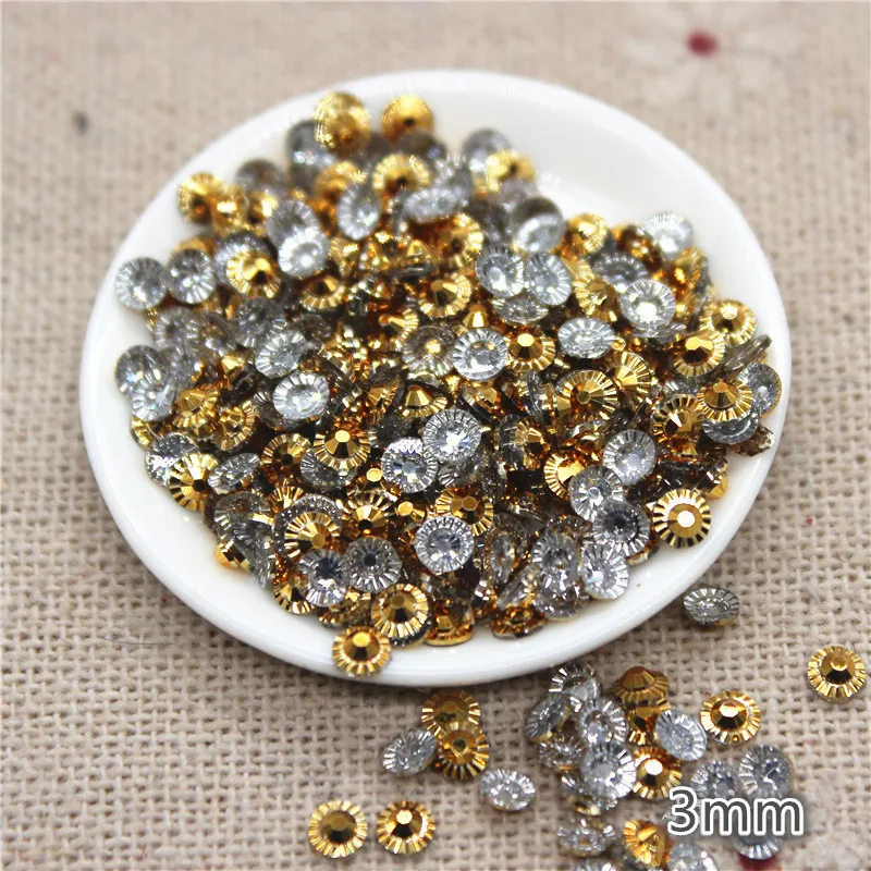 3mm 5000pcs New Golden/Silver Spiral Resin Rhinestone Facets Flatback Stone Decoration for Phones Bags Shoes Nails DIY