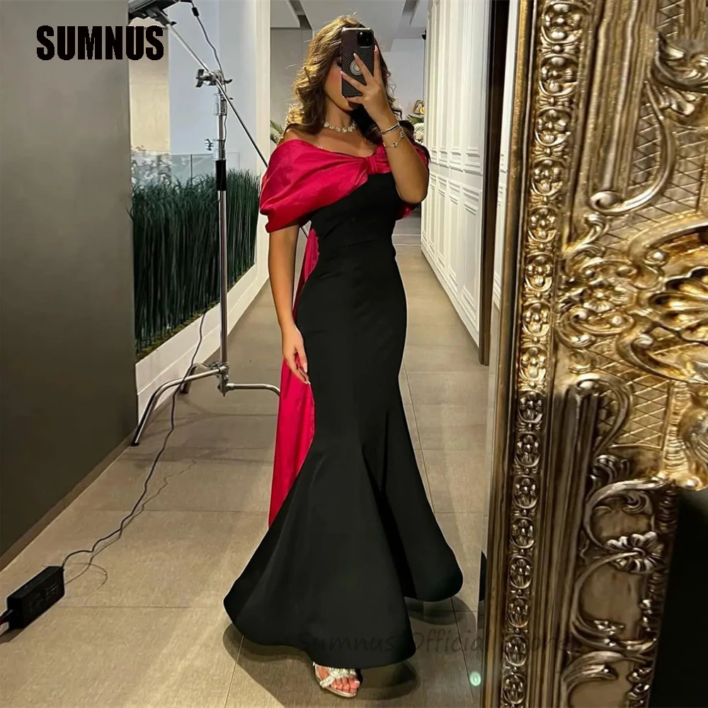 

SUMNUS Mermaid Satin Prom Dress Dubai Arabia Off Shoulder Evening Dresses Formal Contrast Color Vestidos De Fiesta فساتين سهرة