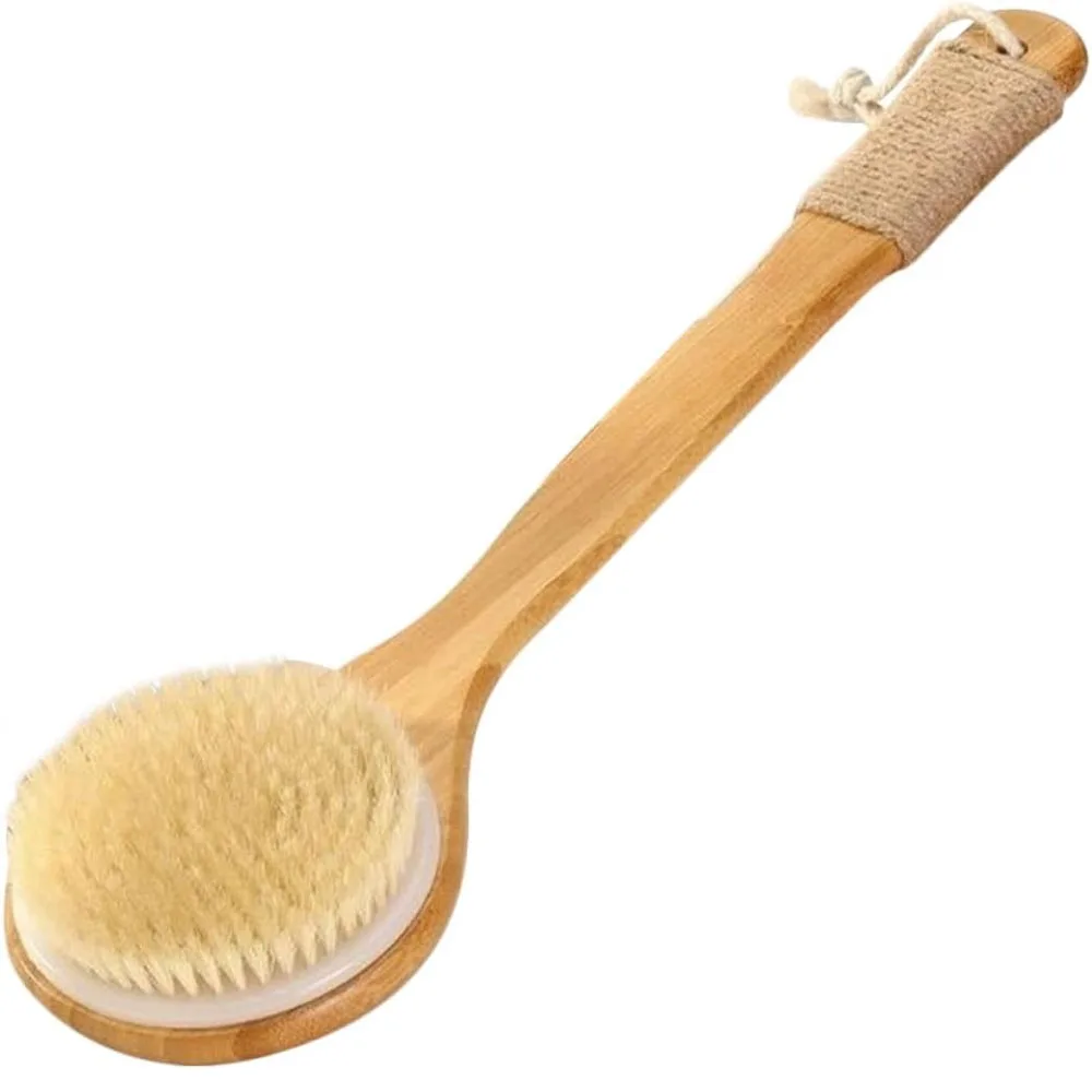 

Щетка для ванны из бамбука с цельной ручкой, массажная щетка, отшелушивающая щетка для ванны, щетка с мягкой щетиной