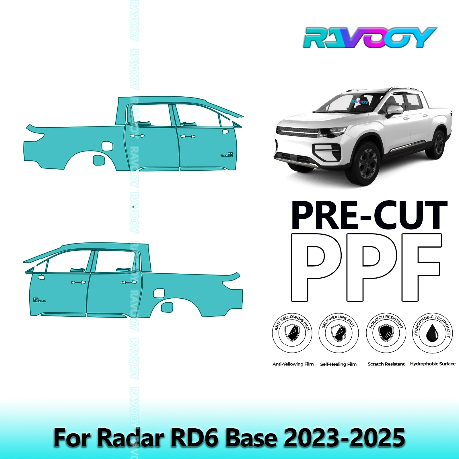 

For Radar RD6 Base 2023-2025 8.5mil Clear Matte Pre-Cut PPF Door & A/B Pillar Kit TPU Paint Protection Film Set