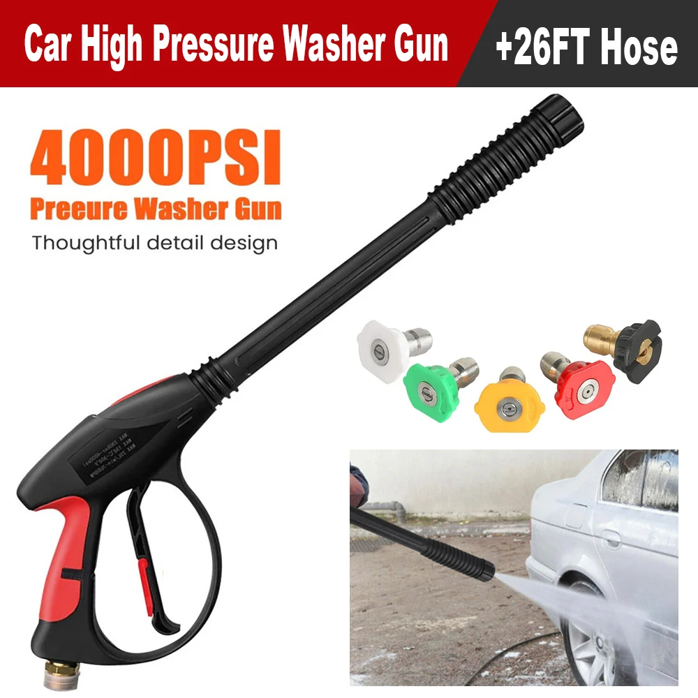 

4000 PSI Spray Gun Car High Pressure Washer Gun With 19.7'' Extension Wand 5 Quick Connect Nozzles Lance Nozzle Tips Hose Kit