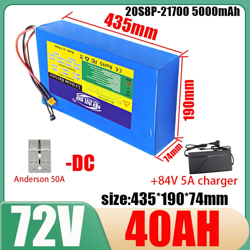 Gloednieuwe originele 72V 40Ah 30Ah 20Ah 21700 0-3500W Ingebouwde BMS Echte grote capaciteit oplaadbare lithiumbatterij Duty-Free