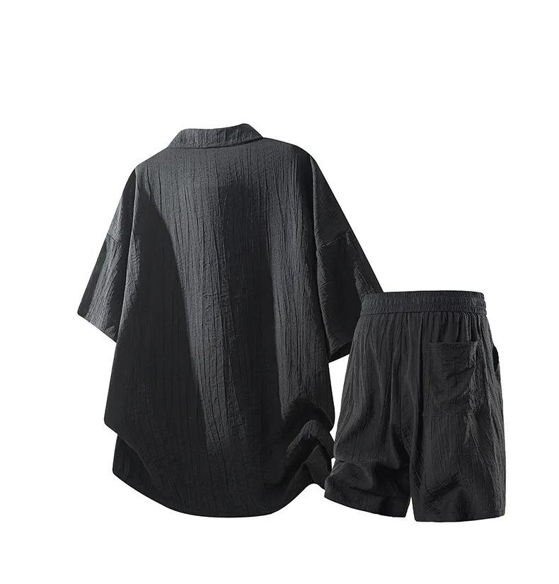 2026 Sommer Herren Koreanischer Stil Baumwoll-Zweiteiler Set Locker Sitzende Slim-Fit Kurzarm-Hemden mit Passenden Shorts Trendiges Alltags-Freizeitoutfit – Detail 5