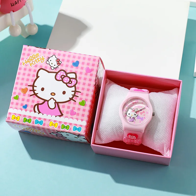 MINISO 3D Pattern Hello Kitty Girls Watches Children Cartoon Kuromi Waterproof Quartz Watch with box watchband Kids Clock Gift