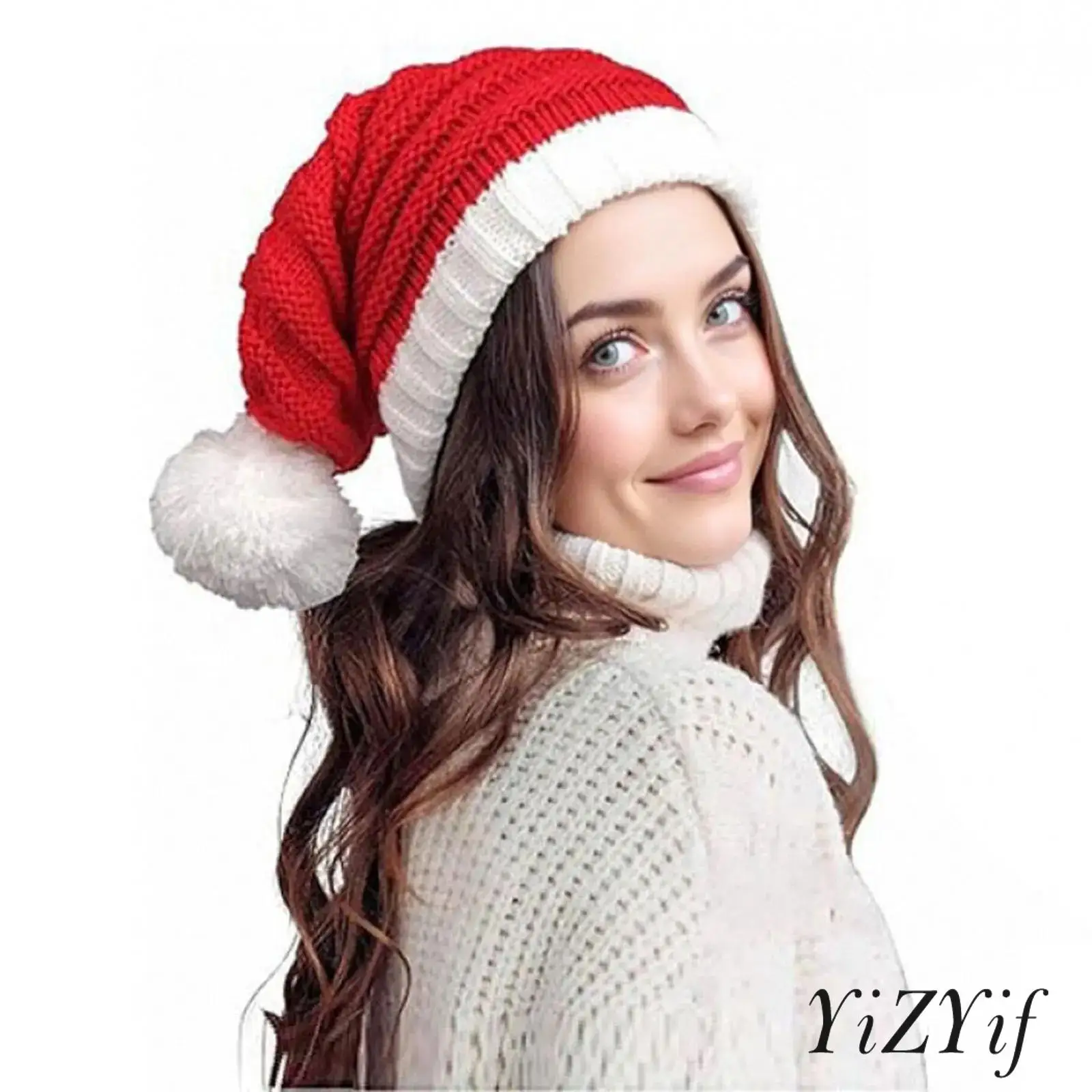 

1Pc Fashion Santa Hat Christmas Xmas Party Knitted Hat Pompom Santa Color Block Cap for Adult Women Men Festival Supplies