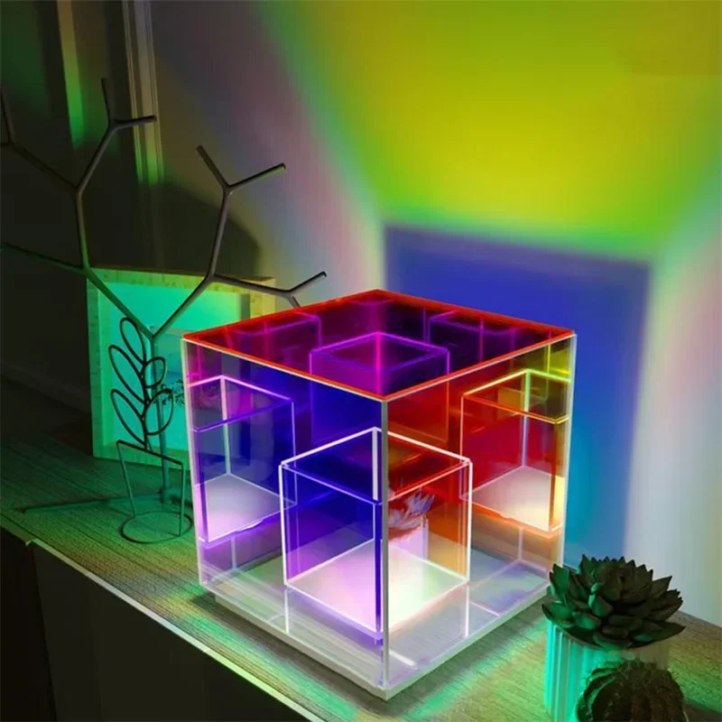 

Modern Table Lamp Creative Decoration LED Square Color Cube Atmosphere Light For Home Bed Room