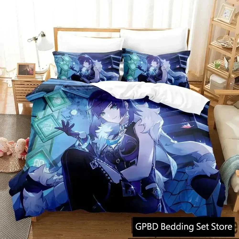 

3D Print Anime Game Yelan Genshin Impact Bedding Set Boys Girls Twin Queen King Size Duvet Cover Pillowcase Bed boys Adult