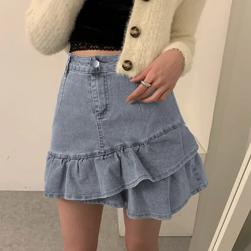 

2024 Summer High Waist A Line Denim Skirt Women Sexy Pleated Mini Jeans Skirts Korean Style Elegant Mujer Gothic Casual Faldas