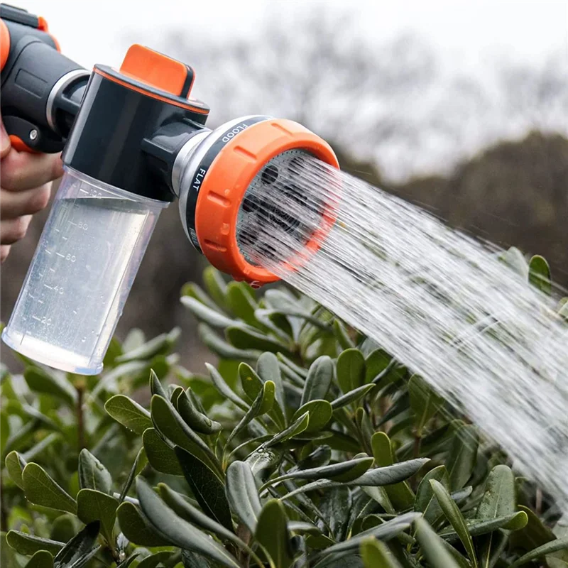 

Насадка для садового шланга, распылитель для шланга высокого давления с 8 узорами, мытье собак, насадка для водяного шланга с дозатором мыла