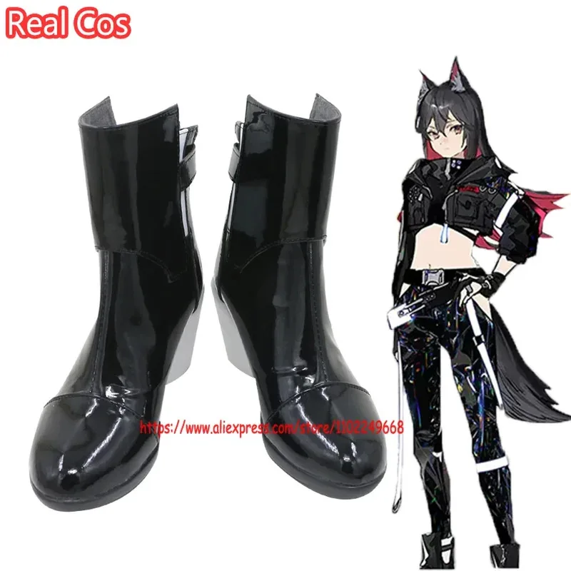 

RealCos Arknights Celinia Texas Cosplay Shoes Black PU Leather Boots Game Anime Halloween Christmas Cosplay Costume Accessories