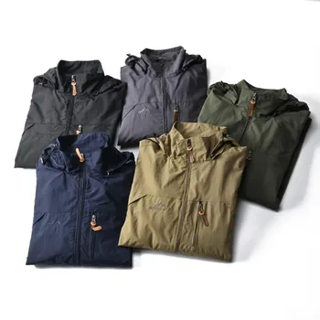 Windbreaker Men Tactical Jacket Waterproof Outdoor Hooded Coat Sports Military Field Climbing Thin Outwear Streetwear Coat 5