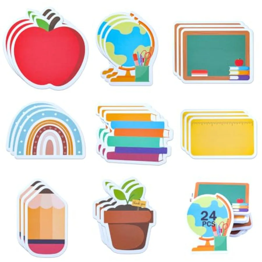 

32 Pack Teacher Sticky Notes Notepads, 8 Cute Shapes Self-Stick Memo Pads - 640 Sheets Blackboard Pencil Apple Writing Page Mar