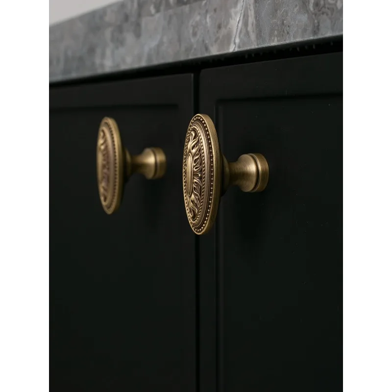 French Retro Brass Handle Medieval Bronze Cabinet Door Drawer Handle Shoes Wardrobe Door Single Hole Small Handle 1PCS