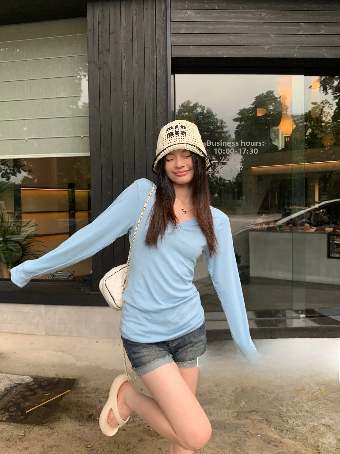 Song Zhengen Ice Blue Lyocell V-neck Women's Base Shirt Long Sleeve T-shirt Korean Style Slim Fit Inner Wear Commute Wind